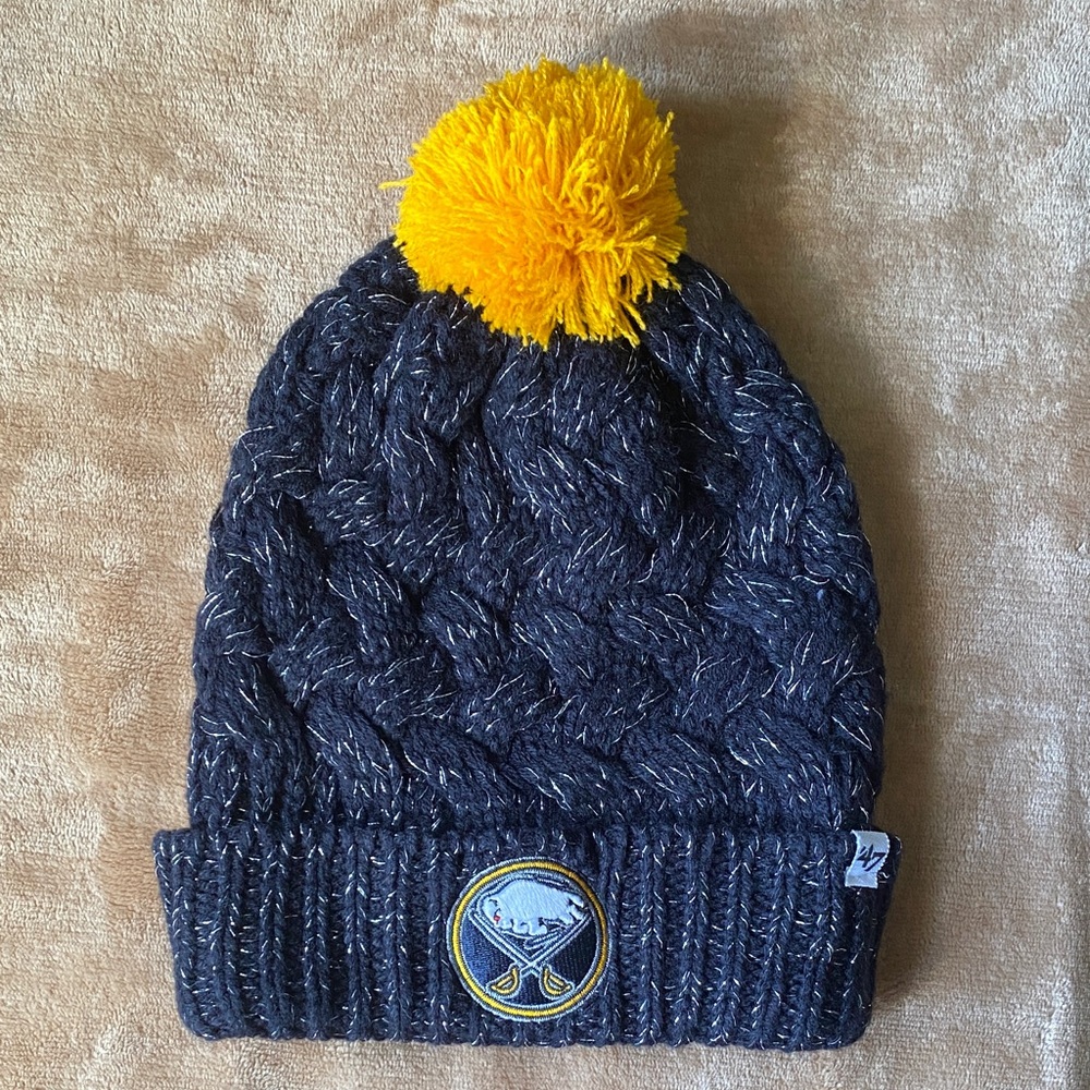 Buffalo Sabres Navy Blue Knit Beanie with Yellow Pom